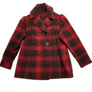 Steve Madden Women’s Red Plaid Pea Coat Size XL
